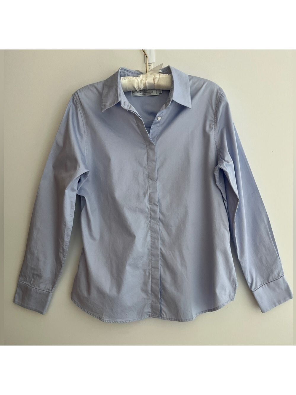 CONTEMPORAINE Organic Cotton Button Front Shirt Office Business Basic Classic